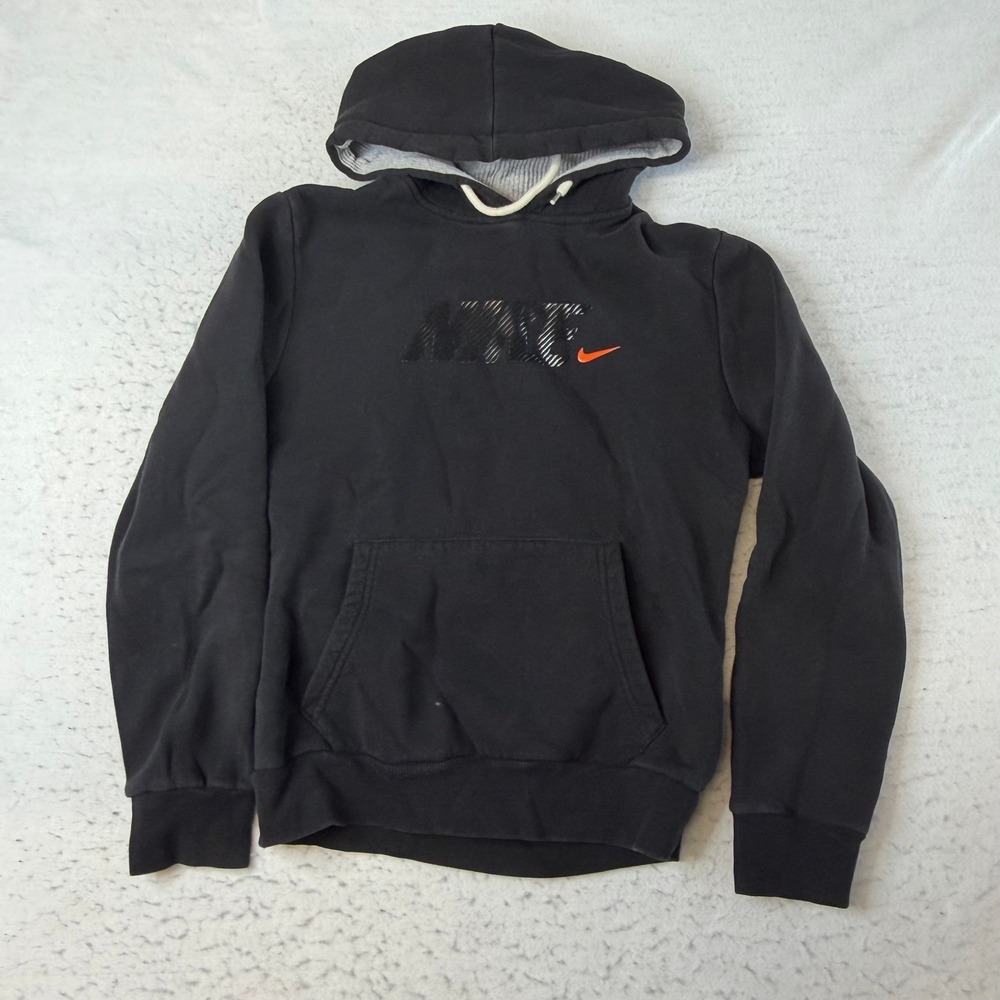Nike Hoodie Pullover Mens Size M Black Graphic Swoosh Long Sleeve Cotton Blend